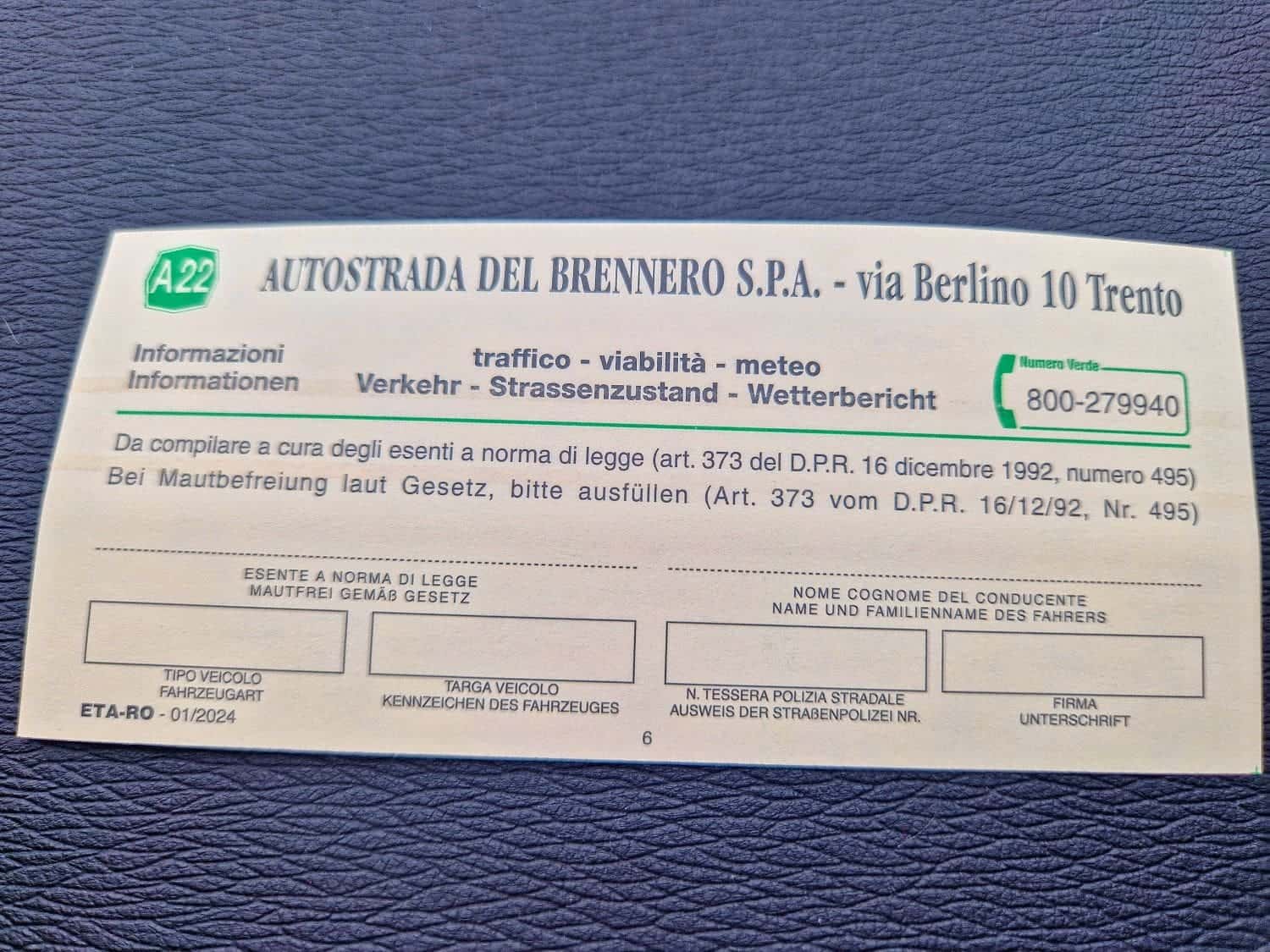 autostrada del brennero ticket from the highway in italy