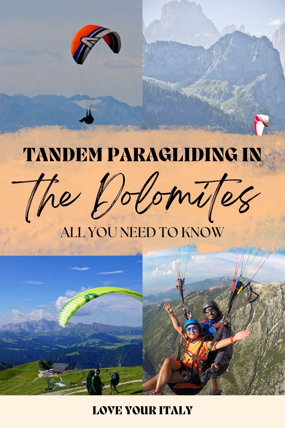 Tandem Paragliding in the Dolomites | All you need to know about paragliding Dolomites - where to do it, what to expect, and more! | dolomites travel | dolomites italy