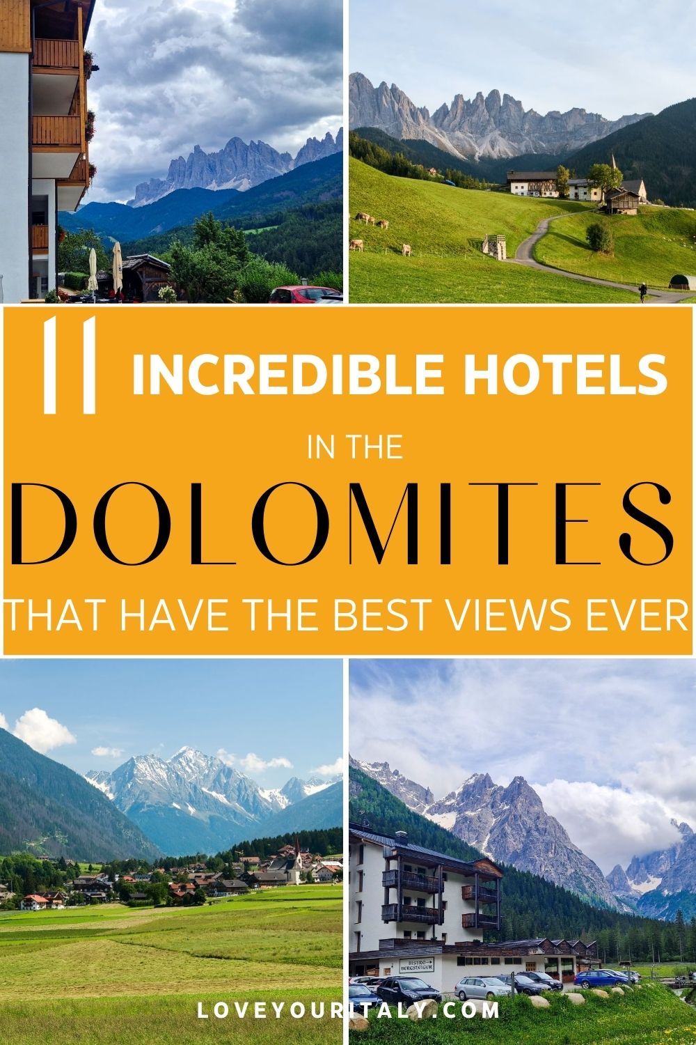 Your Ultimate Guide to 11 Dolomites Hotels With Breathtaking Views | Discover the top 11 hotels in the Dolomites that offer the most stunning views! These luxurious accommodations will make your vacation an unforgettable experience. Pin this guide to explore, compare, and book the perfect hotel for your next trip to this magnificent mountain range. Don't miss out on the most picturesque viewpoints in the world of the Dolomites!